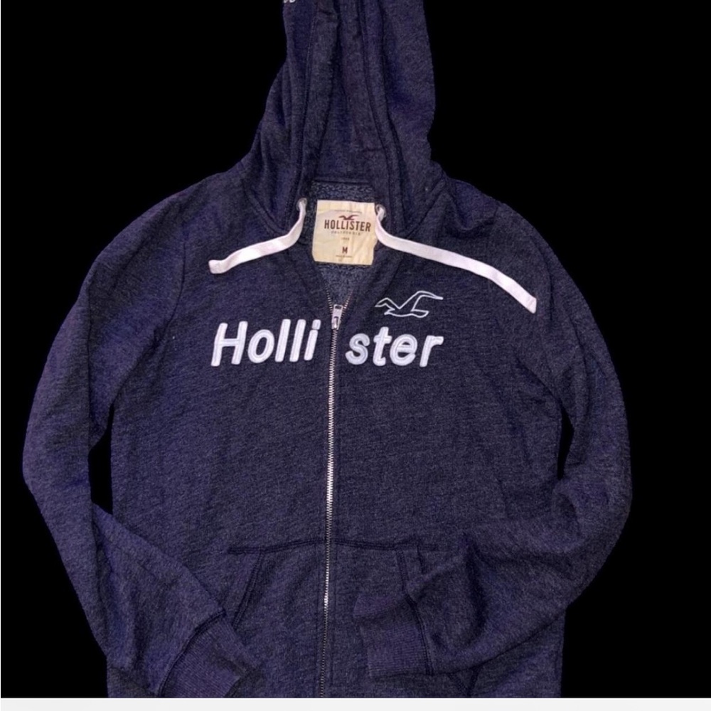 Hollister Men's Navy Zip-Up Hoodie